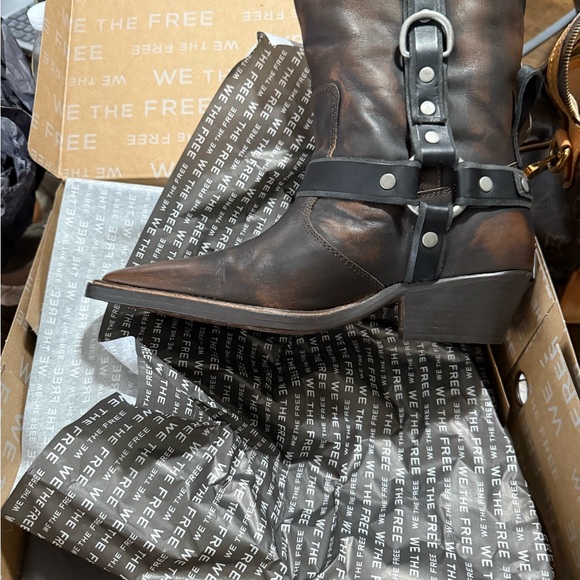 Free People Shoes - Free People Distressed Brown Leather Harness Ankle Boots